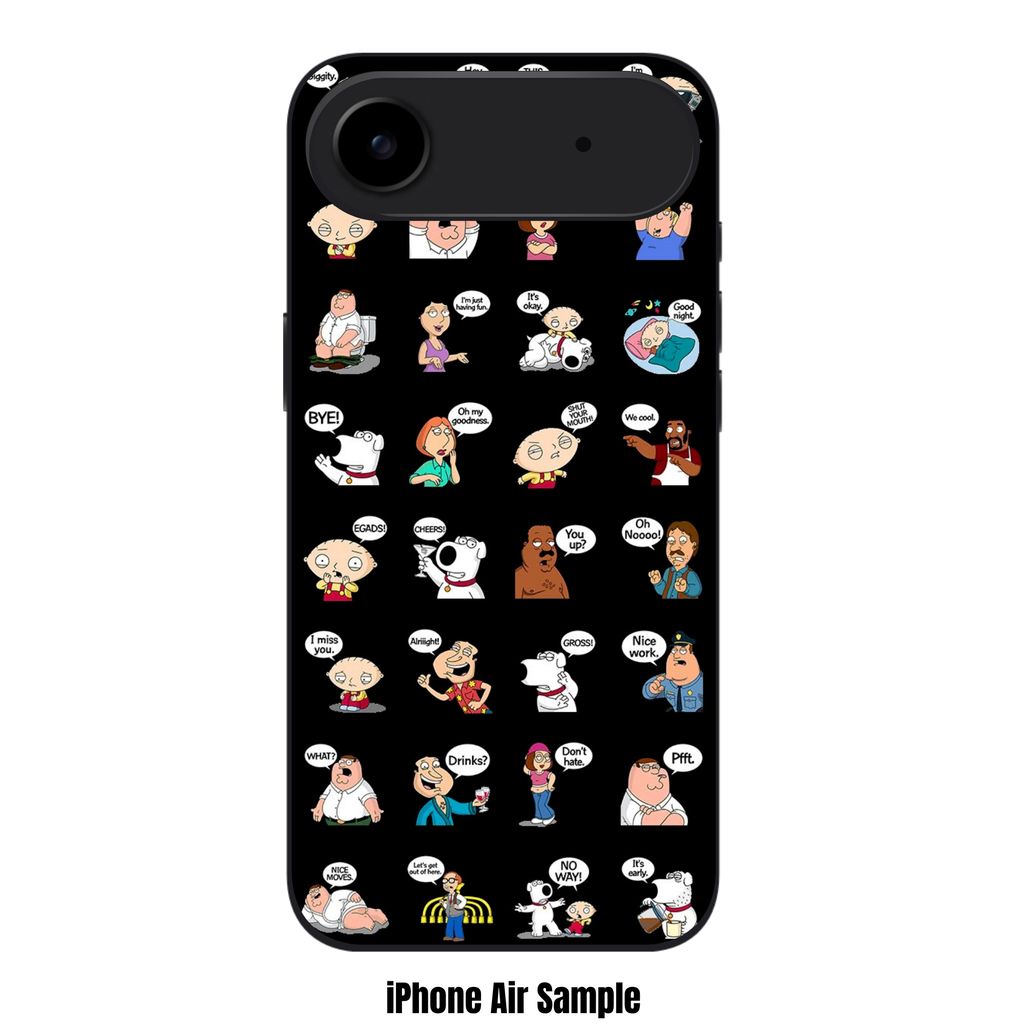 Family Guy Phone Case For iPhone Samsung Galaxy Pixel - Family Guy Sticker Collection With Various Characters And Catchphrases On Black Background