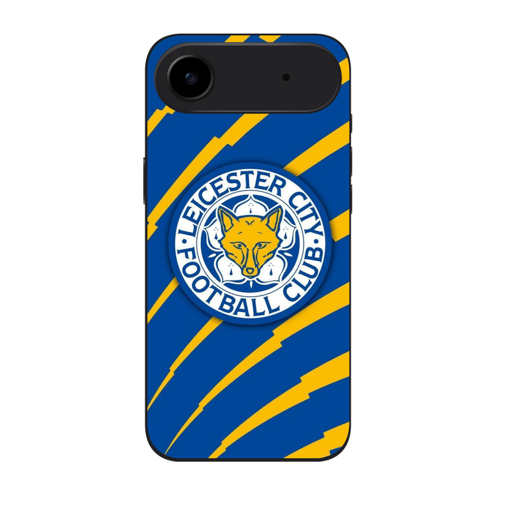Leicester City FC Phone Case For iPhone Samsung Galaxy Pixel - Leicester City FC Crest On Blue And Yellow Patterned Background