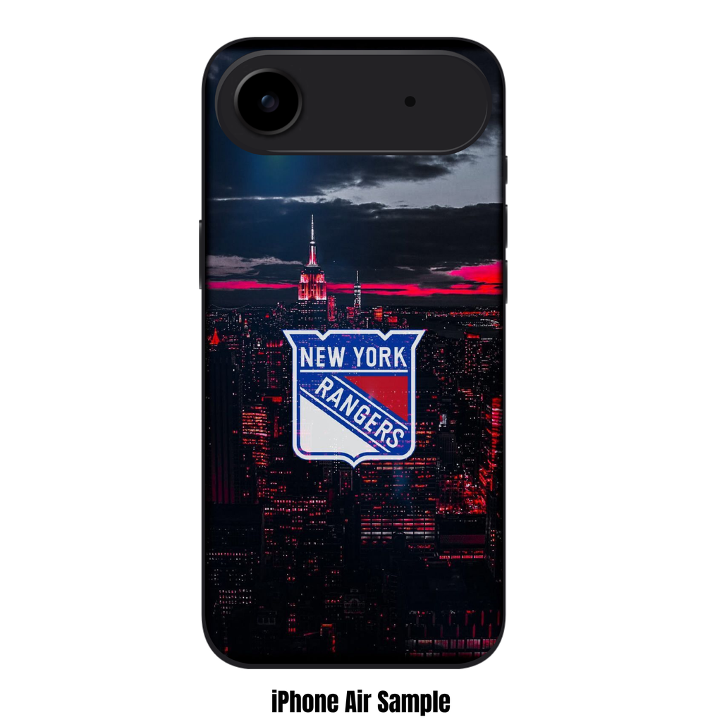 NHL New York Rangers Phone Case For iPhone Samsung Galaxy Pixel - New York Rangers Logo On New York City Skyline Background