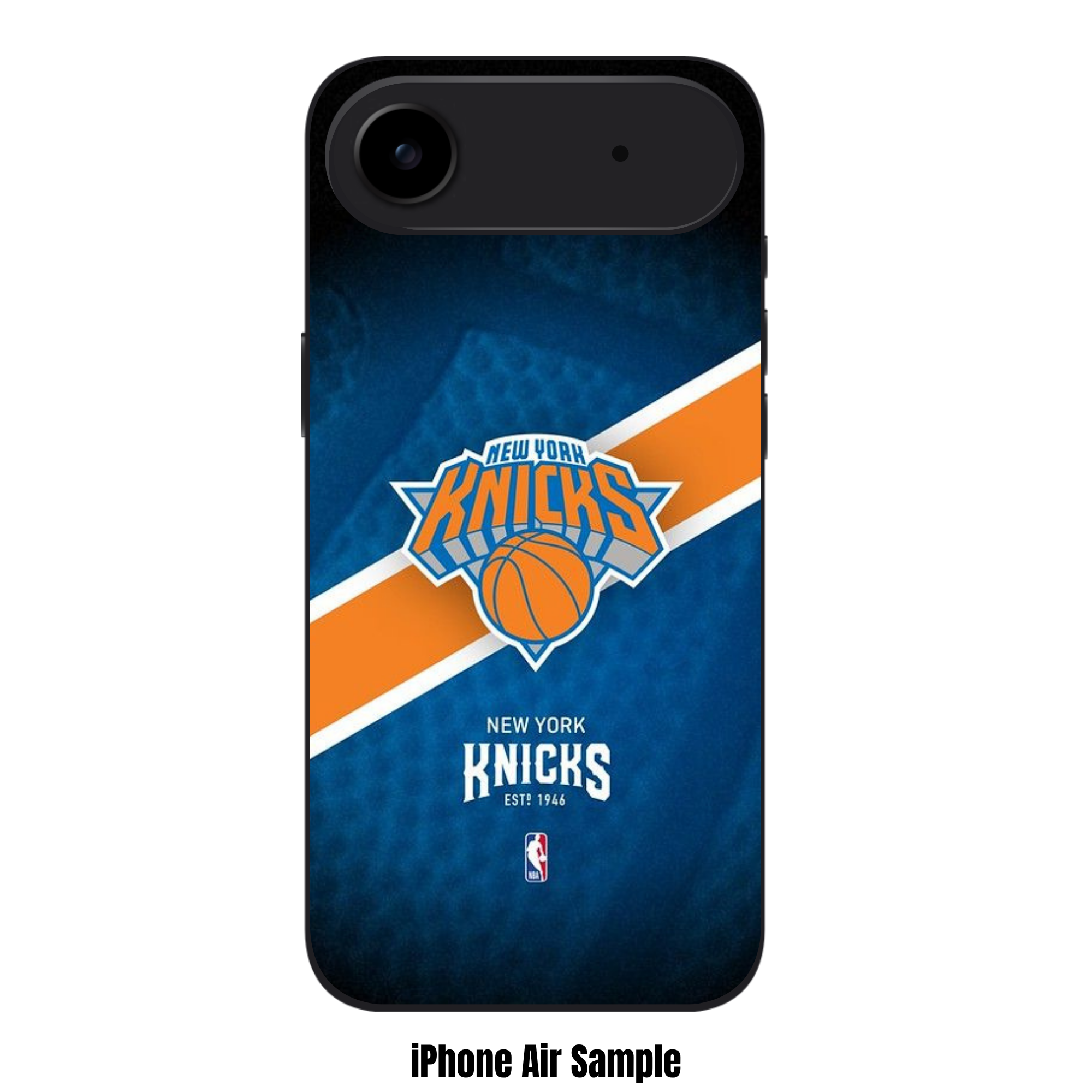 NBA New York Knicks Phone Case For iPhone Samsung Galaxy Pixel - New York Knicks Logo And Diagonal Stripe On Textured Blue Background
