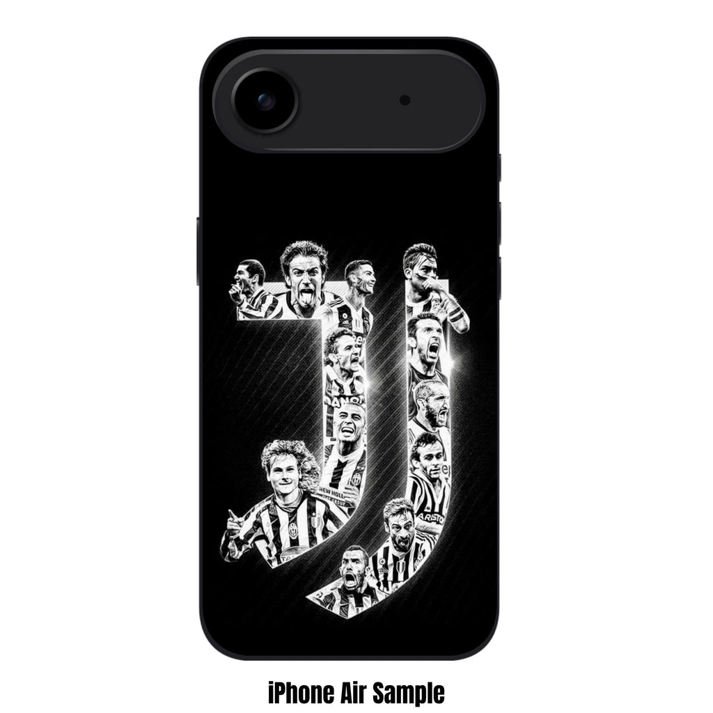 Juventus FC Phone Case For iPhone Samsung Galaxy Pixel - Juventus FC Minimalist J Logo Collage Featuring Legendary Players On Black Background