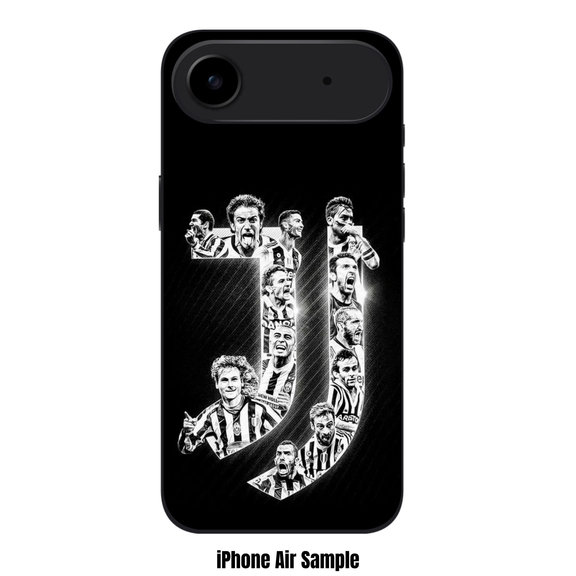 Juventus FC Phone Case For iPhone Samsung Galaxy Pixel - Juventus FC Minimalist J Logo Collage Featuring Legendary Players On Black Background