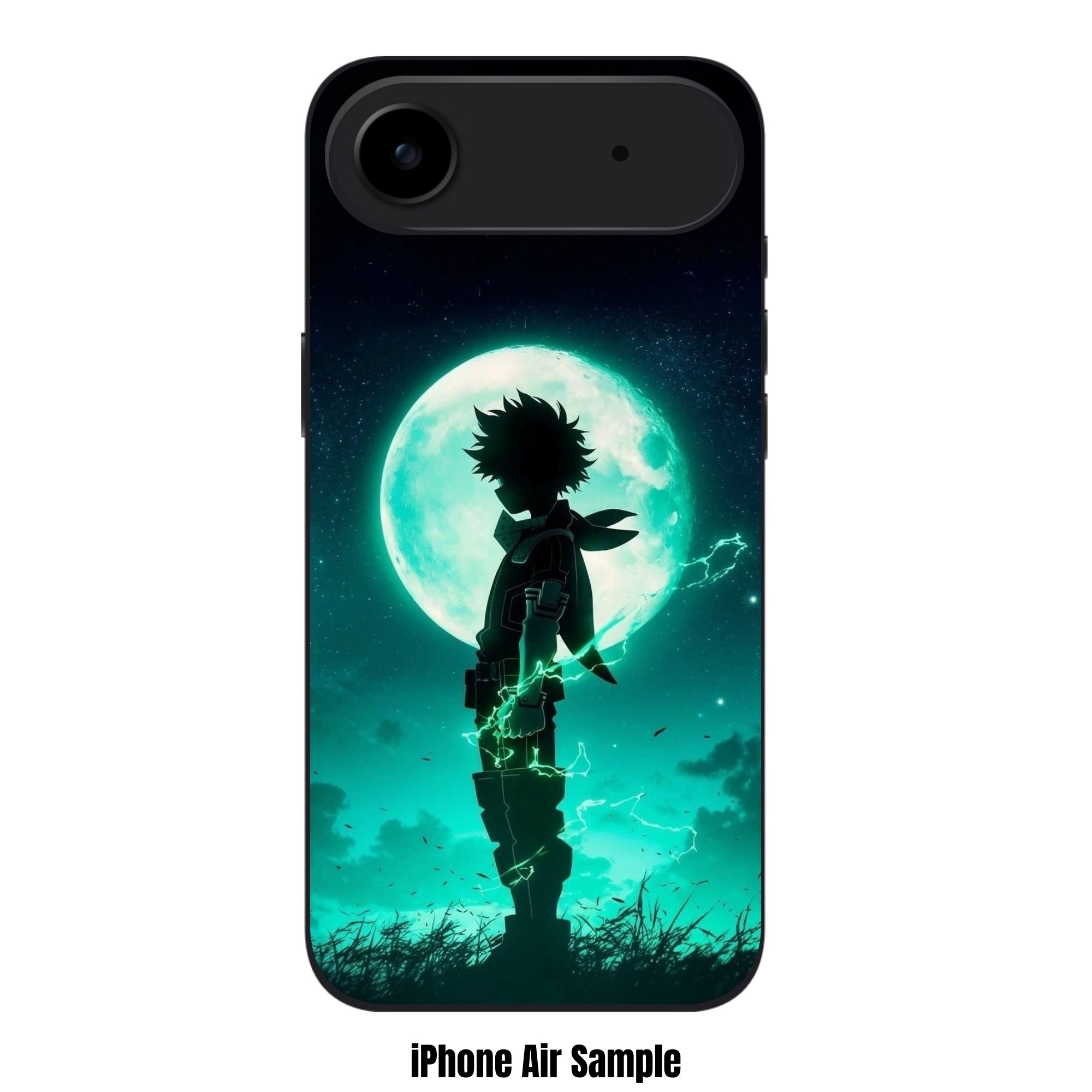 My Hero Academia Midoriya Phone Case For iPhone Samsung Galaxy Pixel - Deku Silhouette Sparking Green Lightning Sparks In Front Of A Giant Green Moon Background