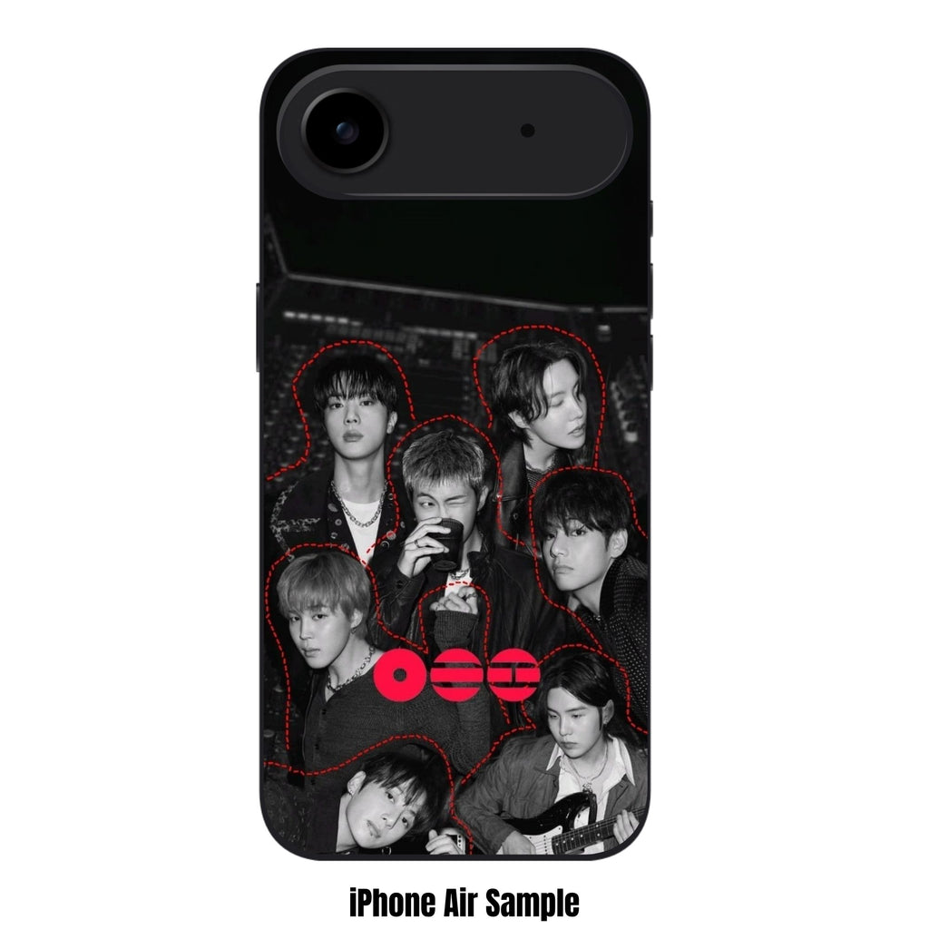 BTS Phone Case For iPhone Samsung Galaxy Pixel - BTS Members Group Photo With Red Logo Graphic On Black And White Background