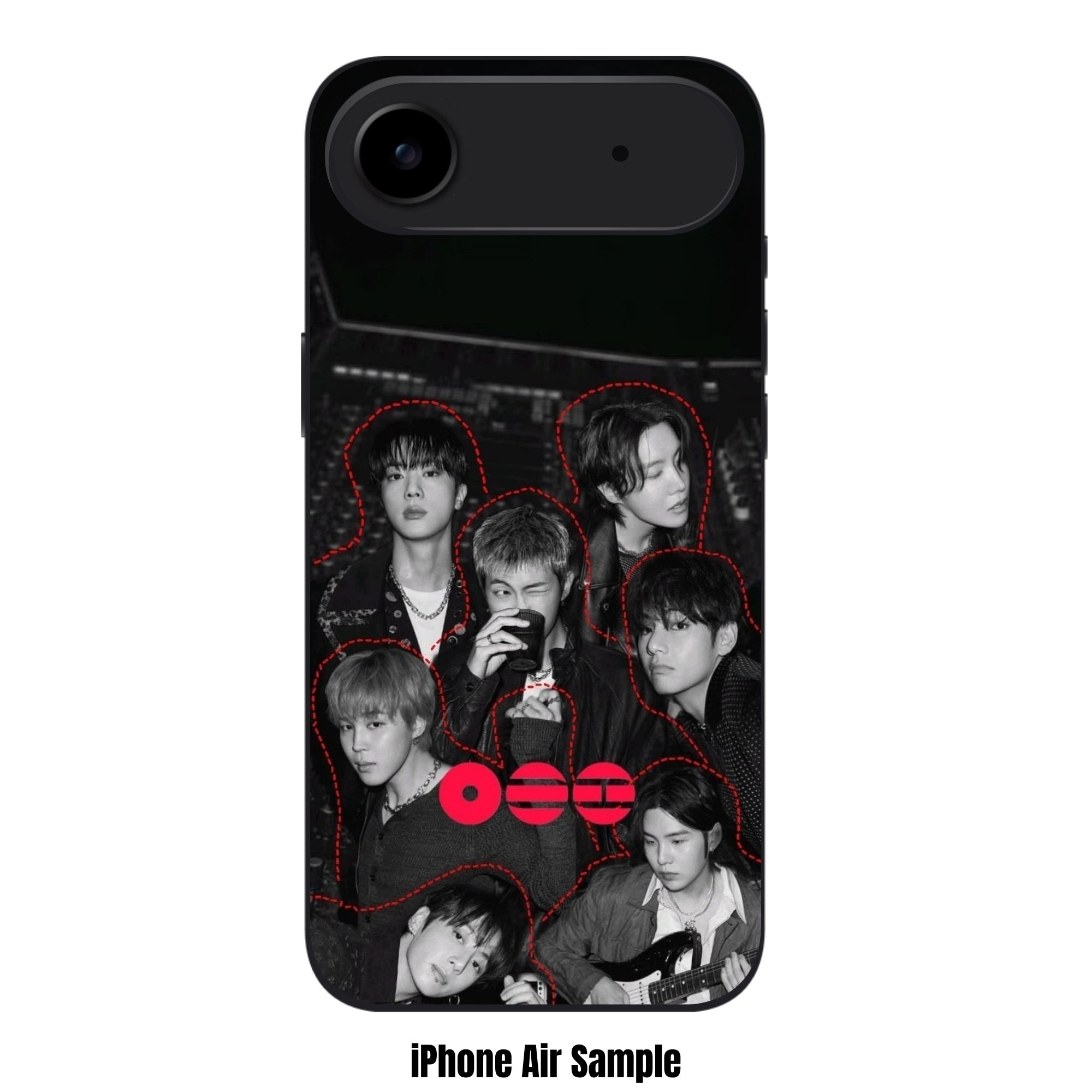 BTS Phone Case For iPhone Samsung Galaxy Pixel - BTS Members Group Photo With Red Logo Graphic On Black And White Background