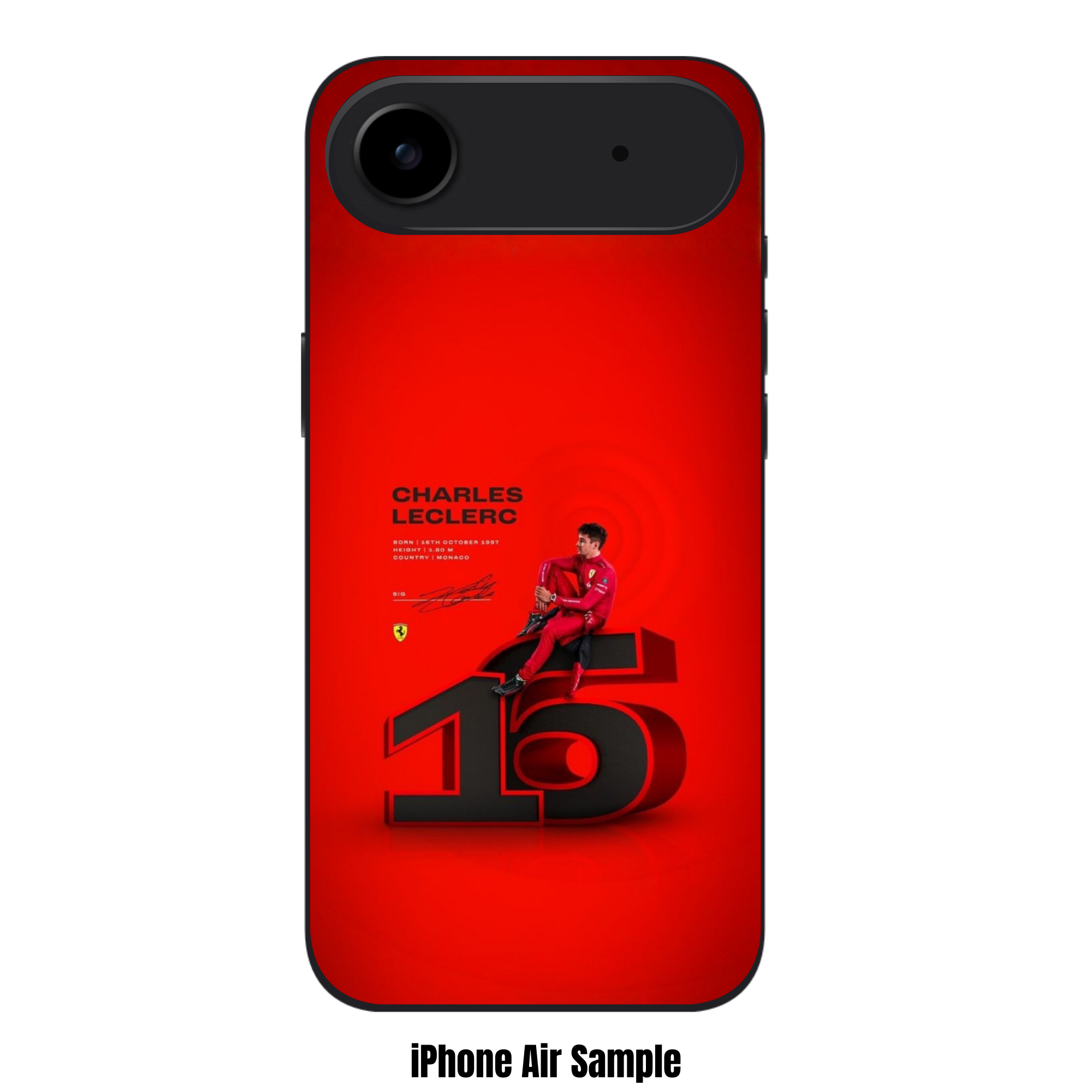 F1 Formula 1 Charles Leclerc Phone Case For iPhone Samsung Galaxy Pixel - Charles Leclerc 16 3D Number And Biography Details On Red Background