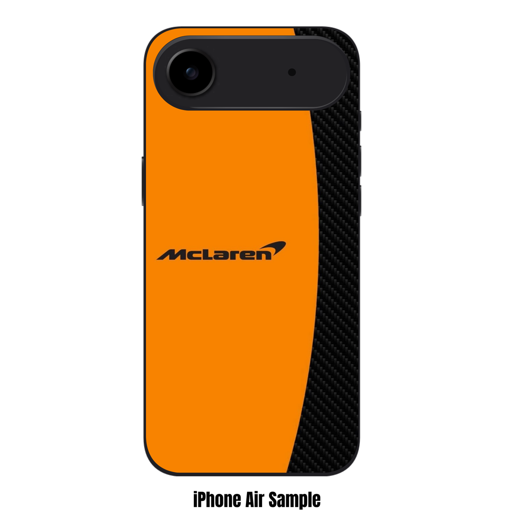F1 Formula 1 McLaren Phone Case For iPhone Samsung Galaxy Pixel - McLaren Logo And Wordmark On Orange And Carbon Fiber Background