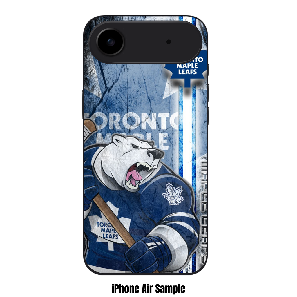 NHL Toronto Maple Leafs Phone Case For iPhone Samsung Galaxy Pixel - Toronto Maple Leafs Mascot Carlton The Bear On Blue Distressed Background