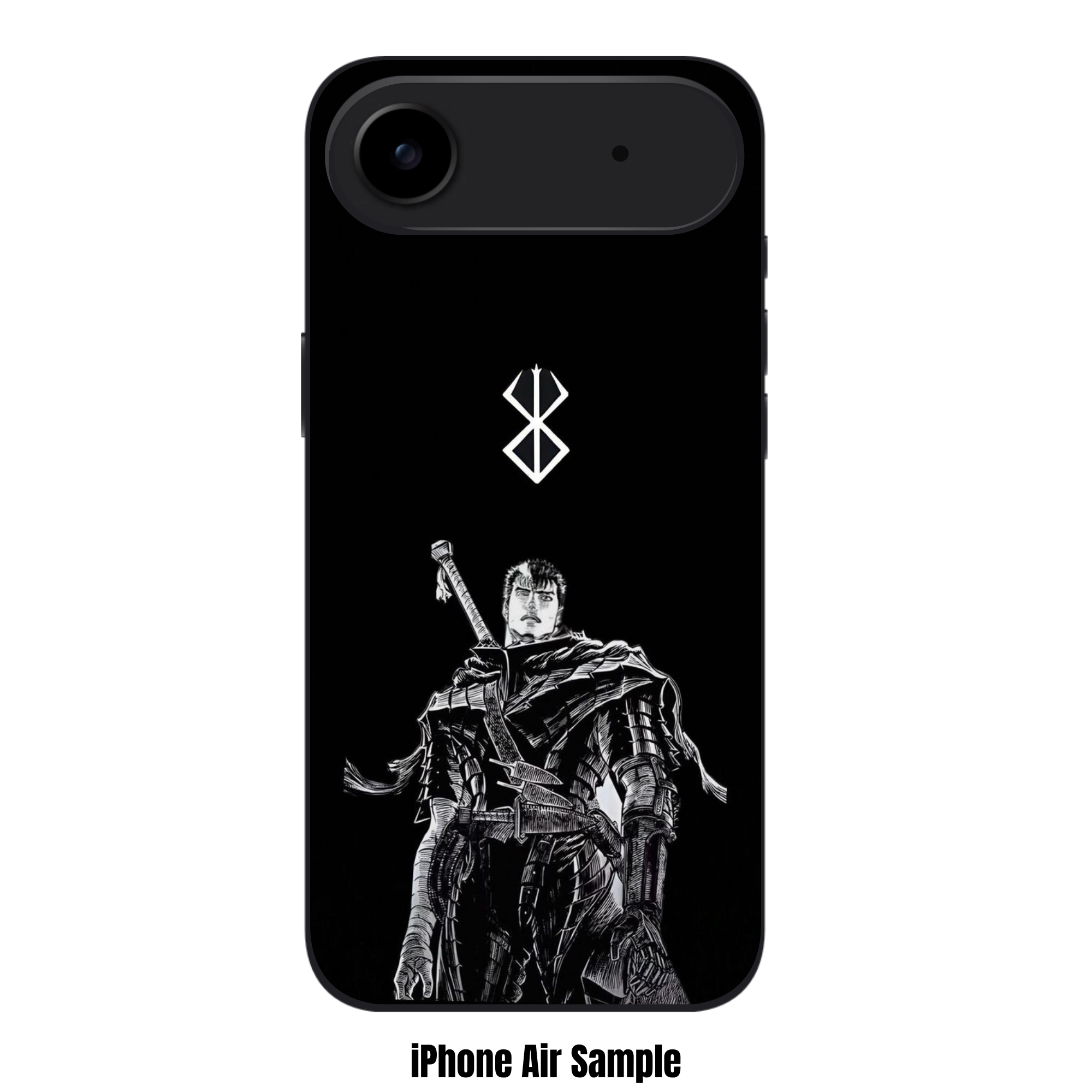 Berserk Guts Phone Case For iPhone Samsung Galaxy Pixel - Black And White Guts Under White Brand Of Sacrifice Symbol On Black Background