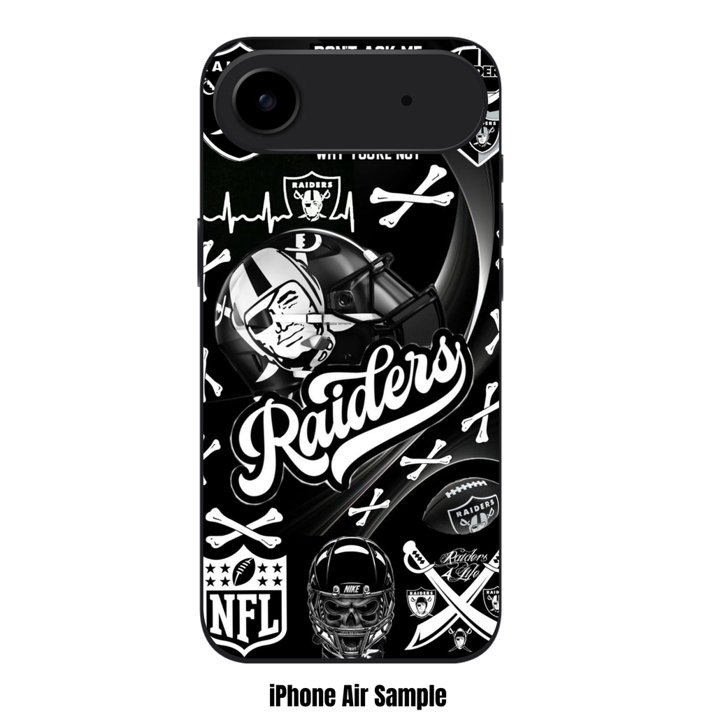 NFL Las Vegas Raiders Phone Case For iPhone Samsung Galaxy Pixel - Las Vegas Raiders Logos And Skull Helmet Pattern On Black Background