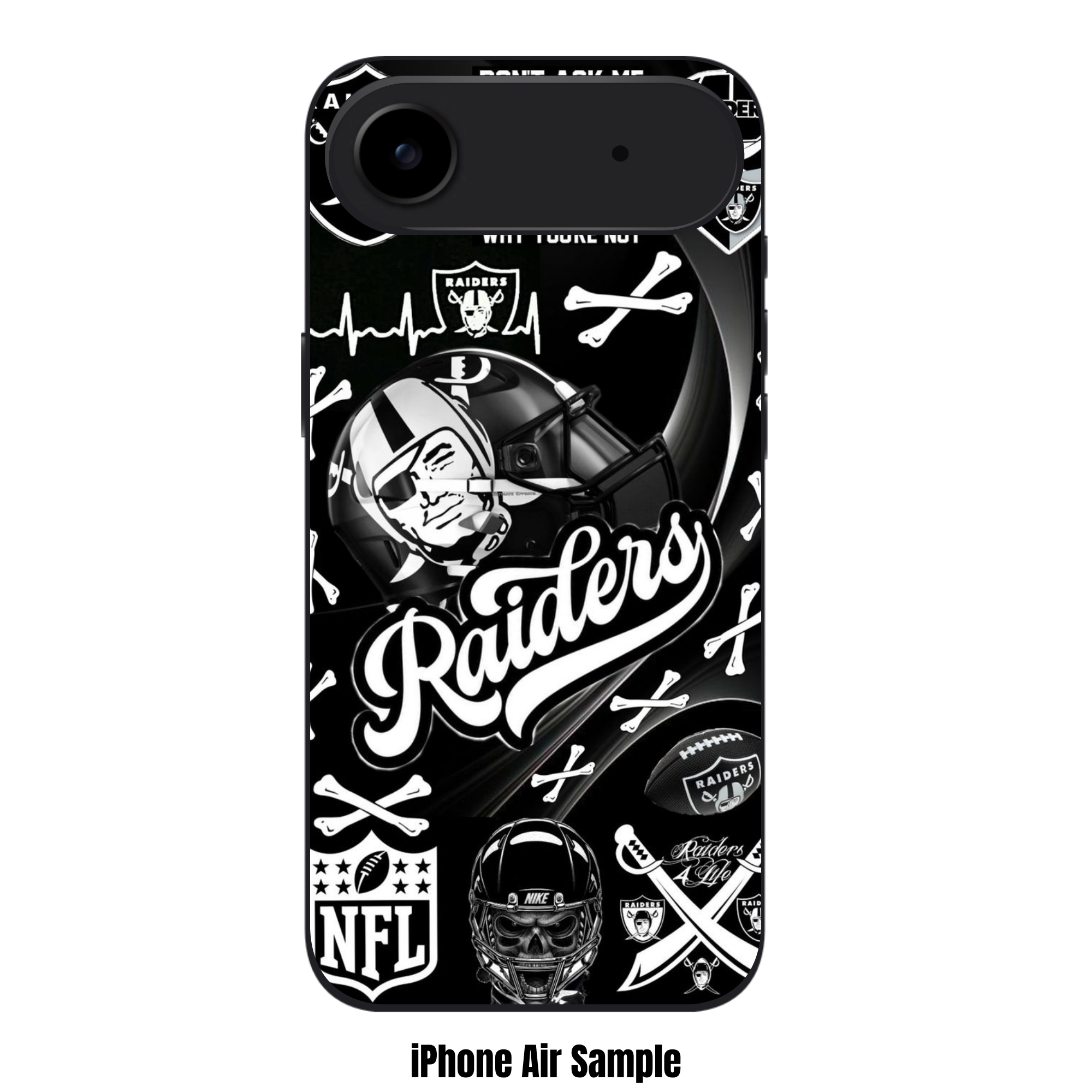 NFL Las Vegas Raiders Phone Case For iPhone Samsung Galaxy Pixel - Las Vegas Raiders Logos And Skull Helmet Pattern On Black Background