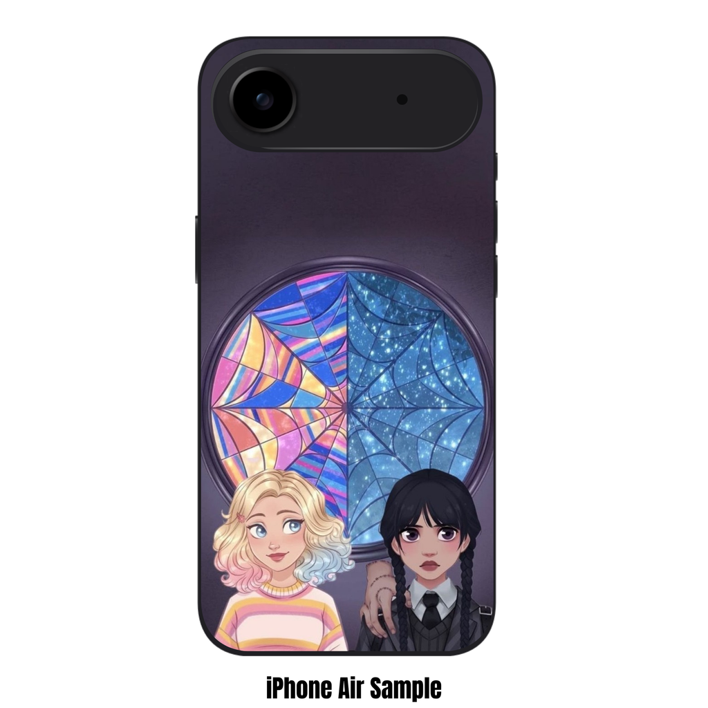 Wednesday Phone Case For iPhone Samsung Galaxy Pixel - Wednesday Addams And Enid Sinclair In Front Of Spiderweb Window Illustration Art