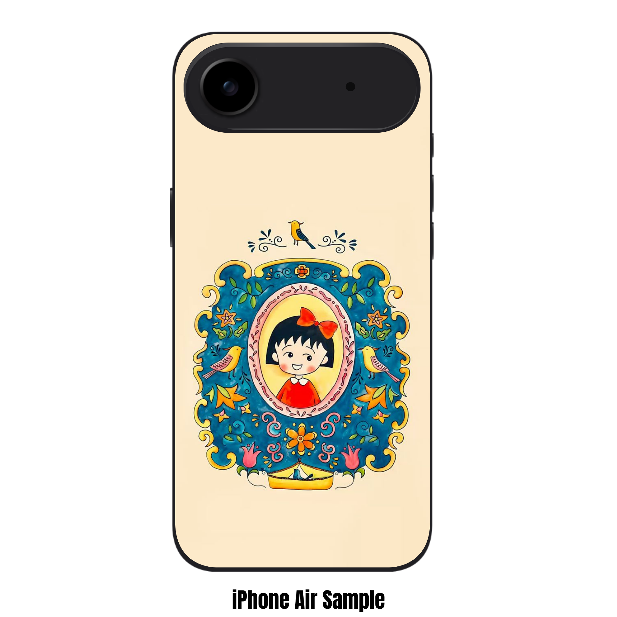 Chibi Maruko Chan Phone Case For iPhone Samsung Galaxy Pixel - Chibi Maruko Chan Folk Art Floral Emblem On Beige Background