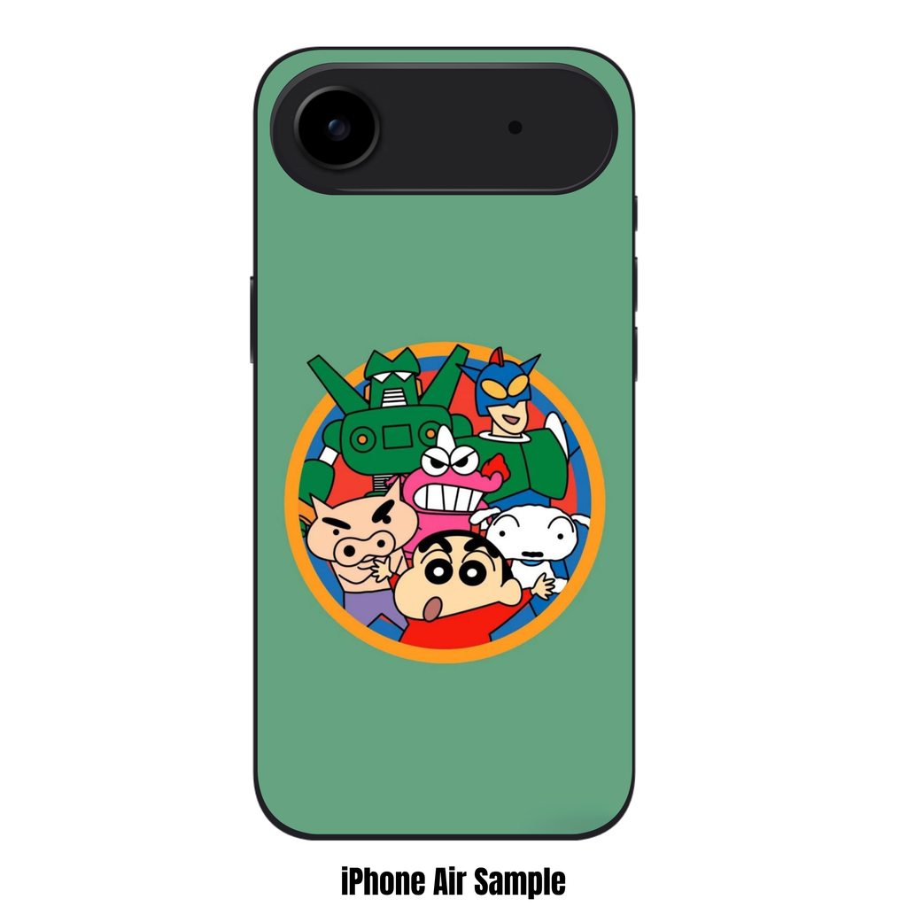 Crayon Shin Chan Phone Case For iPhone Samsung Galaxy Pixel - Crayon Shin Chan Heroes Emblem Illustration On Sage Green Background