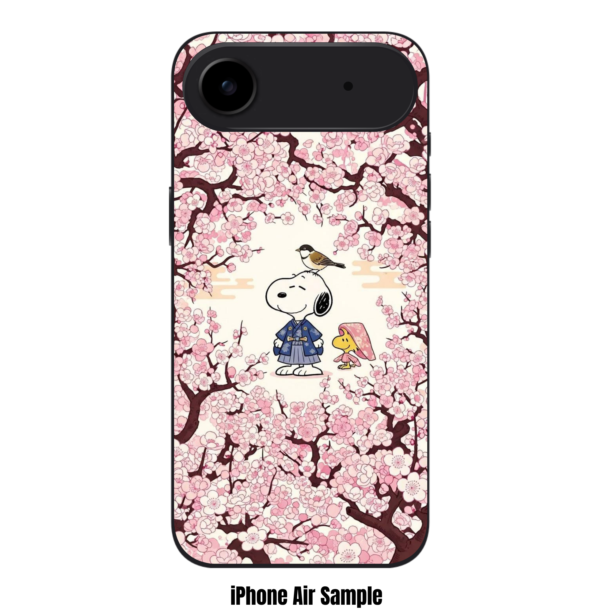 Peanuts Snoopy Phone Case For iPhone Samsung Galaxy Pixel - Peanuts Snoopy In A Blue Kimono And Woodstock Under Pink Cherry Blossoms Background