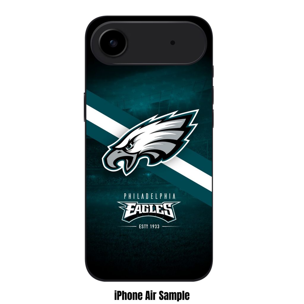NFL Philadelphia Eagles Phone Case For iPhone Samsung Galaxy Pixel - Philadelphia Eagles Logo And Diagonal Stripe On Stadium Background