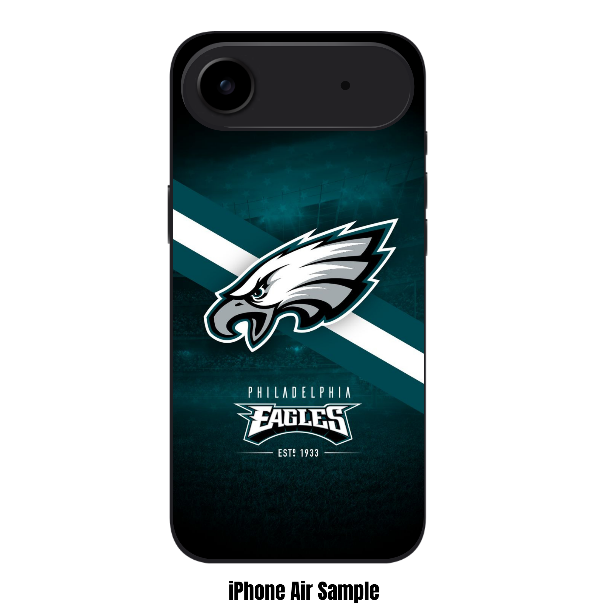 NFL Philadelphia Eagles Phone Case For iPhone Samsung Galaxy Pixel - Philadelphia Eagles Logo And Diagonal Stripe On Stadium Background