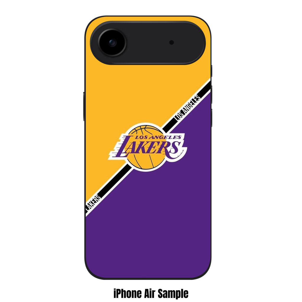 NBA Los Angeles Lakers Phone Case For iPhone Samsung Galaxy Pixel - Los Angeles Lakers Logo And Diagonal Stripe On Gold And Purple Background
