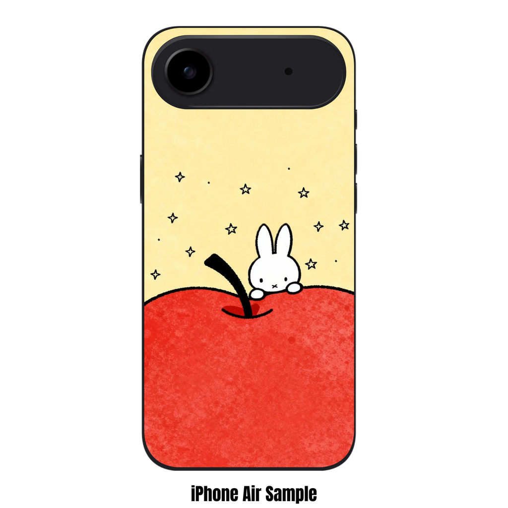 Miffy Phone Case For iPhone Samsung Galaxy Pixel - Miffy Peeking Behind Giant Apple With Stars In Cream Background