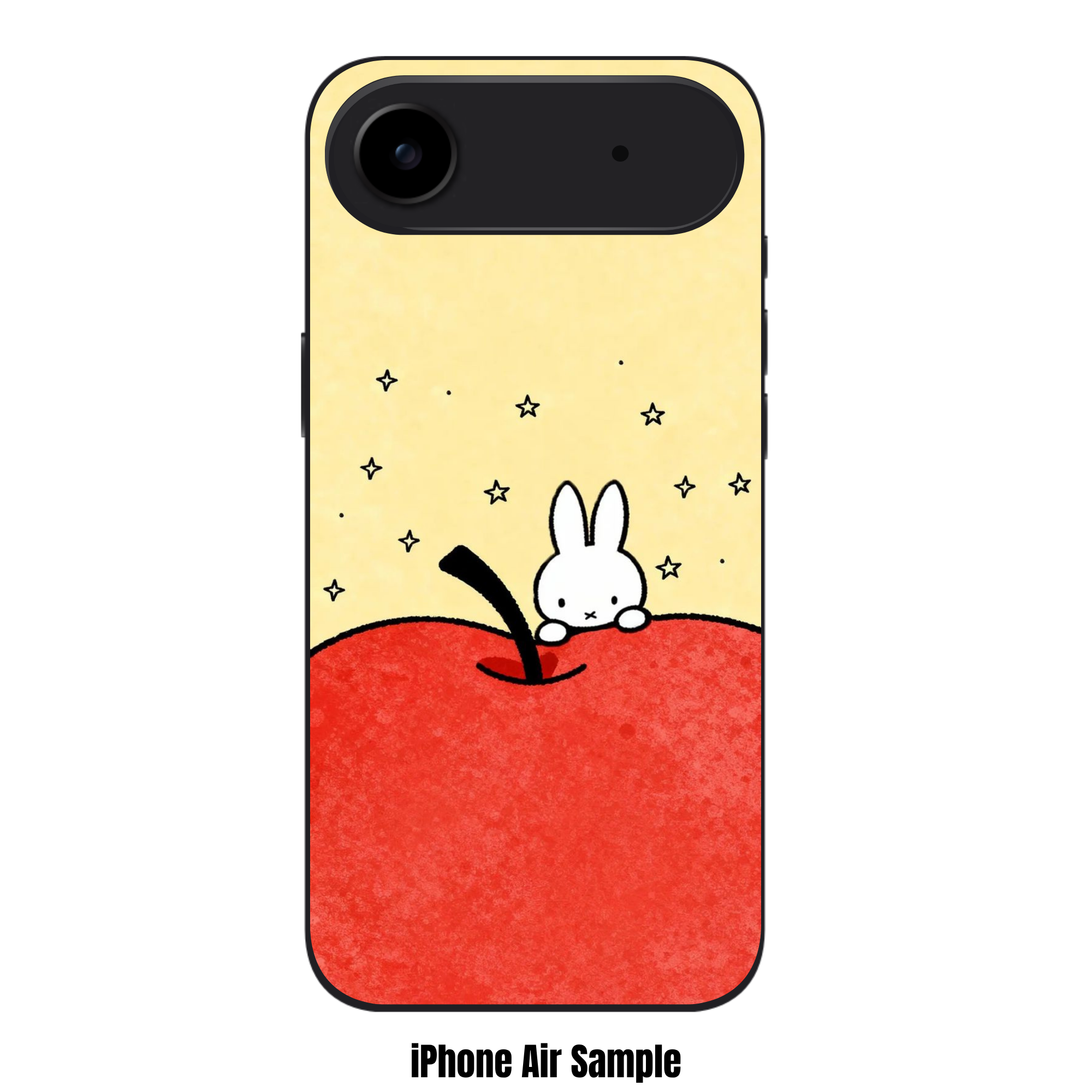 Miffy Phone Case For iPhone Samsung Galaxy Pixel - Miffy Peeking Behind Giant Apple With Stars In Cream Background