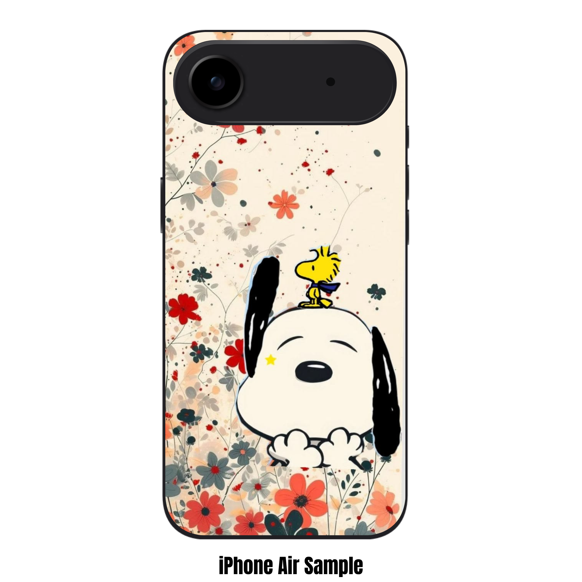 Peanuts Snoopy Phone Case For iPhone Samsung Galaxy Pixel - Peanuts Snoopy And Woodstock With Red And Grey Flowers On Cream Background