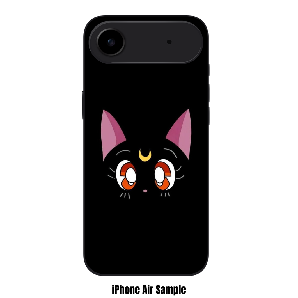 Sailor Moon Phone Case For iPhone Samsung Galaxy Pixel - Luna Cat Minimalist Face Graphic On Black Background