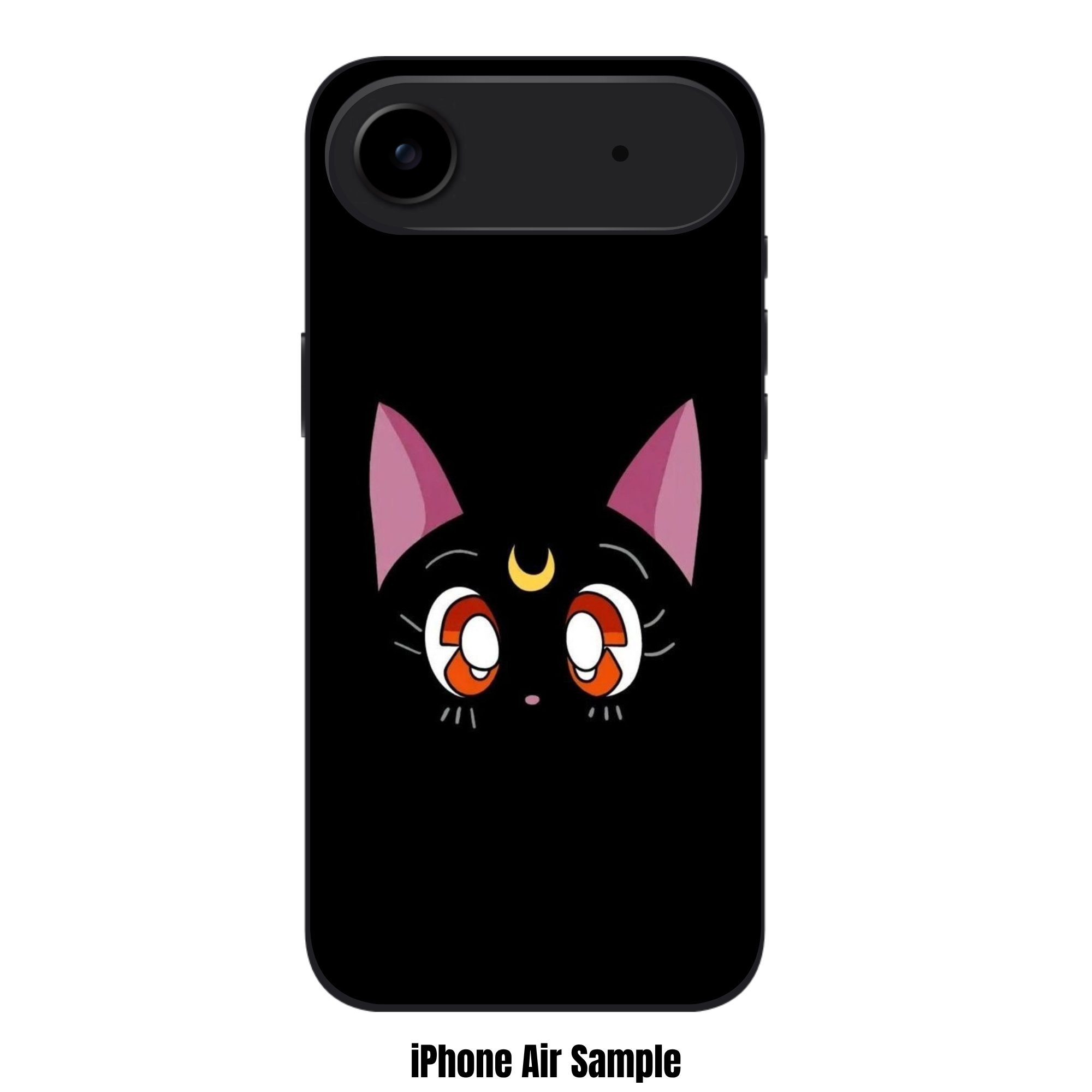Sailor Moon Phone Case For iPhone Samsung Galaxy Pixel - Luna Cat Minimalist Face Graphic On Black Background