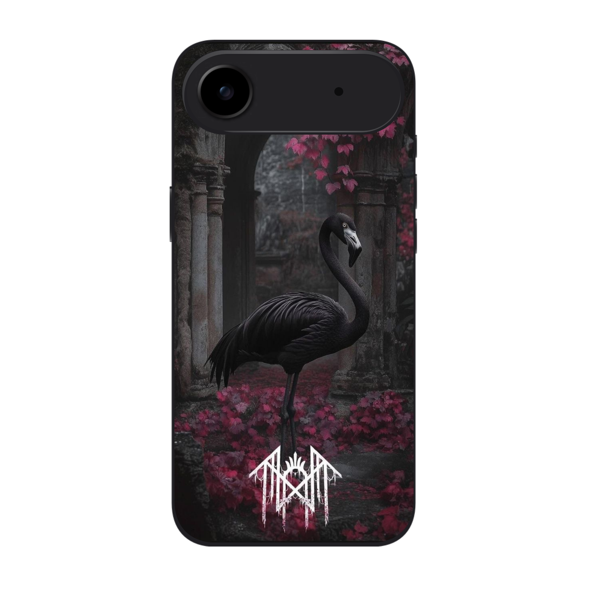 Sleep Token Phone Case For iPhone Samsung Galaxy Pixel - Sleep Token The Black Flamingo On Deep Pink And Magenta Leaves Drape Over The Stonework Background