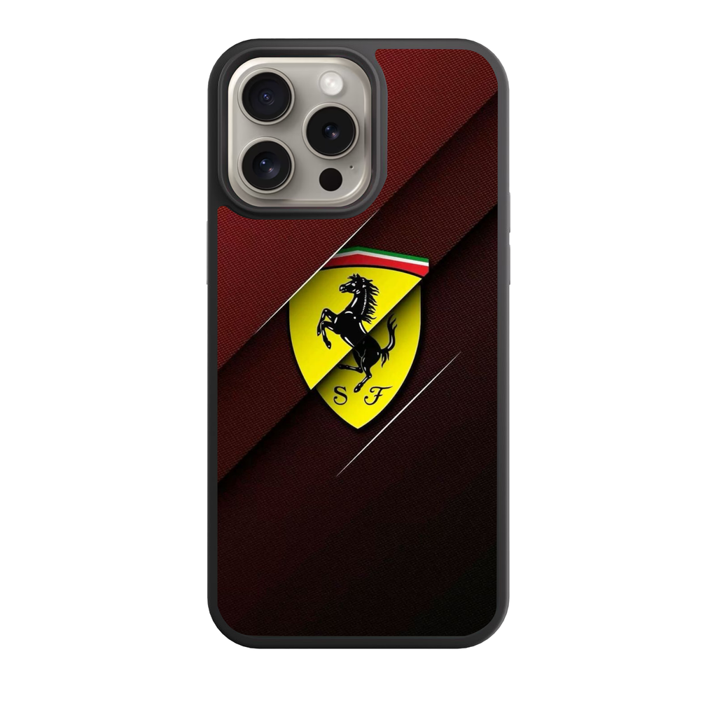 F1 Formula 1 Ferrari Phone Case For iPhone Samsung Galaxy Pixel - Ferrari Logo Layered On Black Red Background